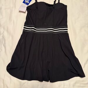 JoyLab Black and White Striped Activewear Dress with shorts with pockets